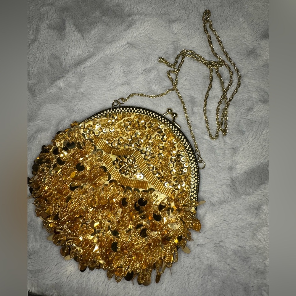 Vintage Elegant Gold Sequin Evening Bag